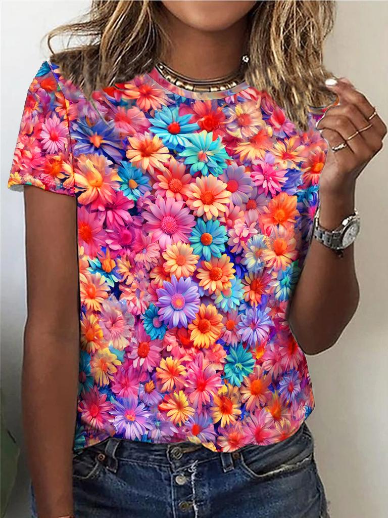 Summer Flower Bird 3D Print T-shirts Women Streetwear Harajuku Casual Fashion Y2k Short Sleeve T Shirt O-neck Tees Tops Clothing