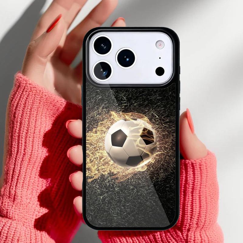 Fire Football Soccer Ball Phone Case for iPhone 17 16 15 14 13 Pro Max Back Cover for 12 11 Pro Coque