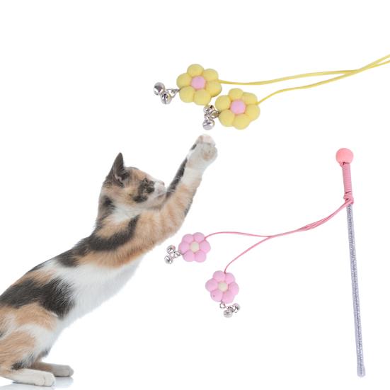 Cat Interactive Toy Comfortable Handle Soft Bell Delicate Tear-resistant Relieve Stress Vivid Color Flower Fairy Funny Cat Stick for Kitty