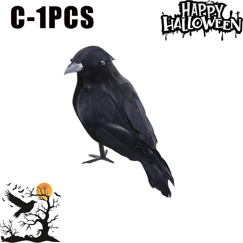 Spooky Halloween Black Crow Feather Decor Set Scary Ravens for Outdoor Garden Party Decoration Creepy Bird Themed Ornaments