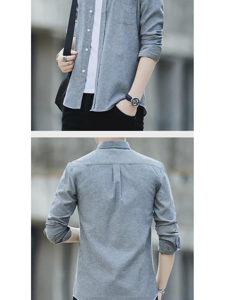 2020 Men's Oxford Long Sleeve Shirt - Youth Casual Slim Fit, Korean Style