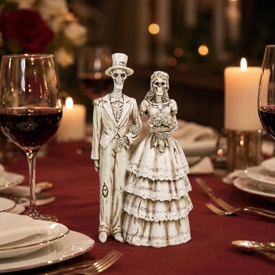 Skeleton Bride and Groom Figurine Resin Couples Skull Ornaments Wedding Couple Statue