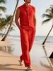 European & American 2025 Stylish Men's Striped Stand Collar Sleeveless Shirt with Long Pants - Trendy Autumn Fashion.