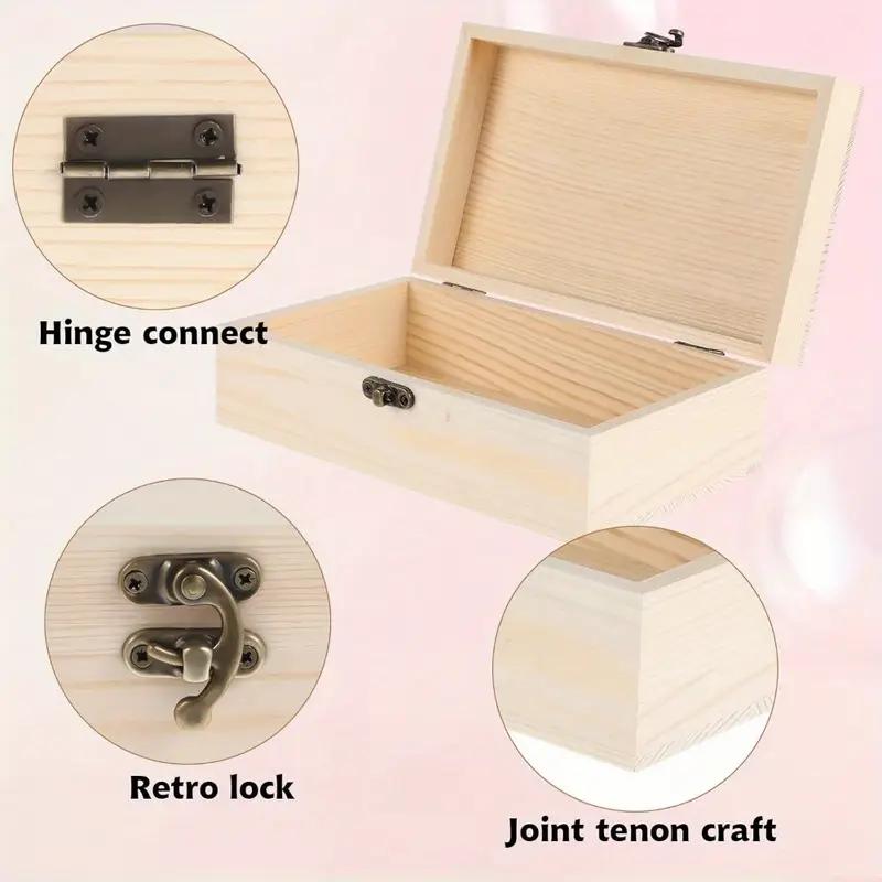 3-Piece Simple Wooden Handicraft Box Set - Unfinished with Hinges and Latches, Rectangular DIY Storage Box, Holiday/Birthday Gift, Home Decoration
