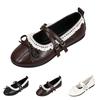 Girls Mary Jane Flats Double Buckle Straps Lace Trim Ballet Shoes Soft Sole Casual Slip On Footwear for Kids