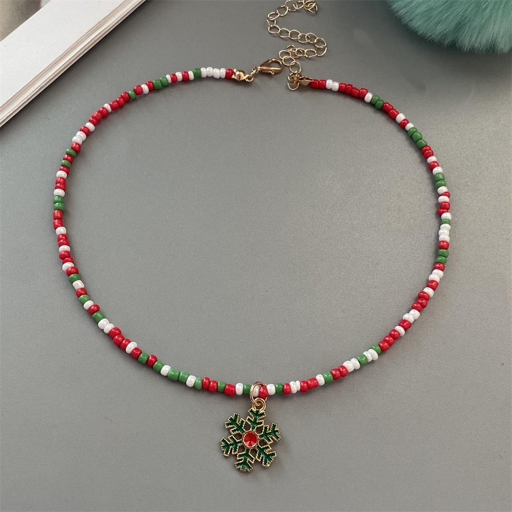 Christmas Necklaces for Women Girls Handmade Rice Beads X'mas Tree Santa Claus Snowman Gift Necklace Pendant New Year Jewelry