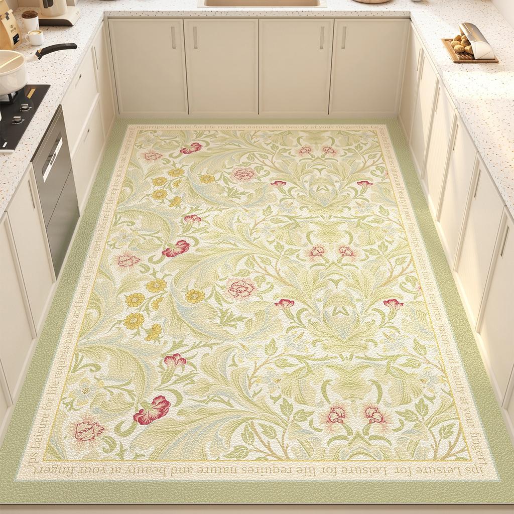 Kitchen Floor Mat Floral Plant Style Pvc Leather Non-slip Carpet Waterproof Oil-proof Foot Mats Large Area Home Decoration Rug