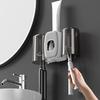 Wall Mounted Toothbrush Holder With Automatic Toothpaste Dispenser 4 Slots 2 Cups - No Drillin