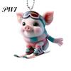 Pig Hanging Ornaments Acrylic Cartoon Decoration with Bead Chain Car Rearview Lifelike Mirror Ornament Keychain Backpack Animal Pendant Birthday Gift