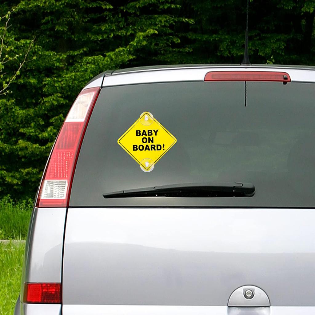 Cobee Baby On Board Car Warning Signs, 2 Pcs 5"X5" Safety Car Sign With Double Suction Cups, Baby In Car Sticker For Car Window Cling Reusable