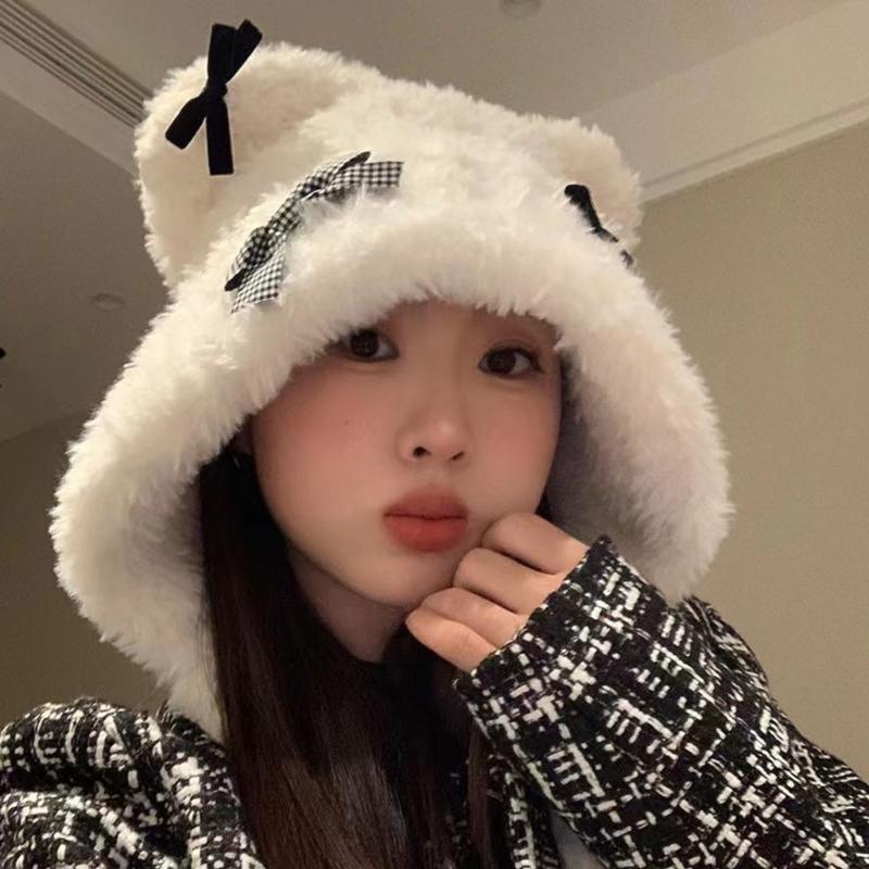 Bowknot Bear Ear Hat Warm Ear Flap Hat Ear Protective Cap Cold Weather Beanies