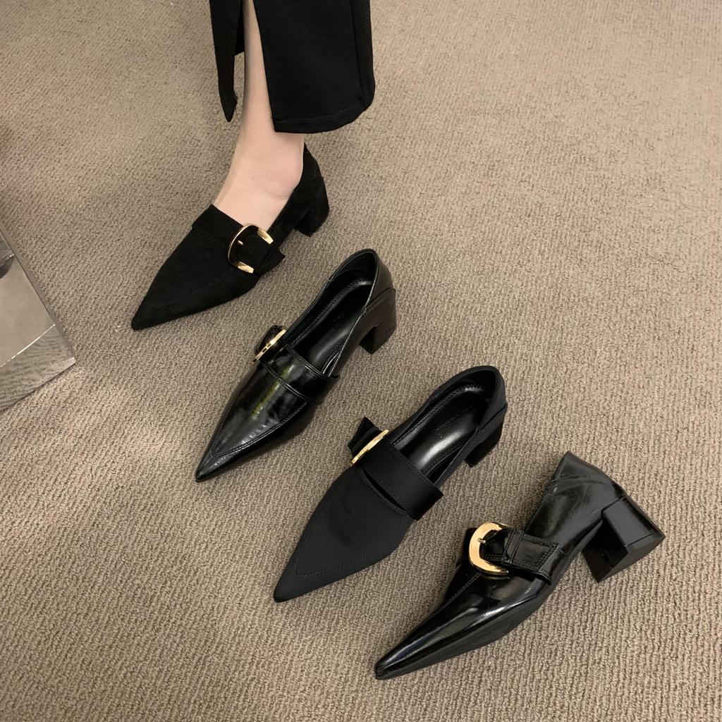 Elegante High Heels Damenschuhe Spitze Mode klobige Schuhe 2026 Frühling Luxus Party Schuhe Kleid Designer Schnalle Mujer Schuhe