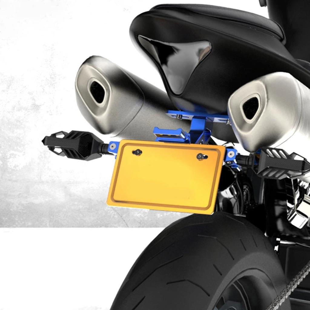 Motorcycle License Plate Bracket with LED Lights Licence Plate Holder Aluminum Alloy Universal Gold