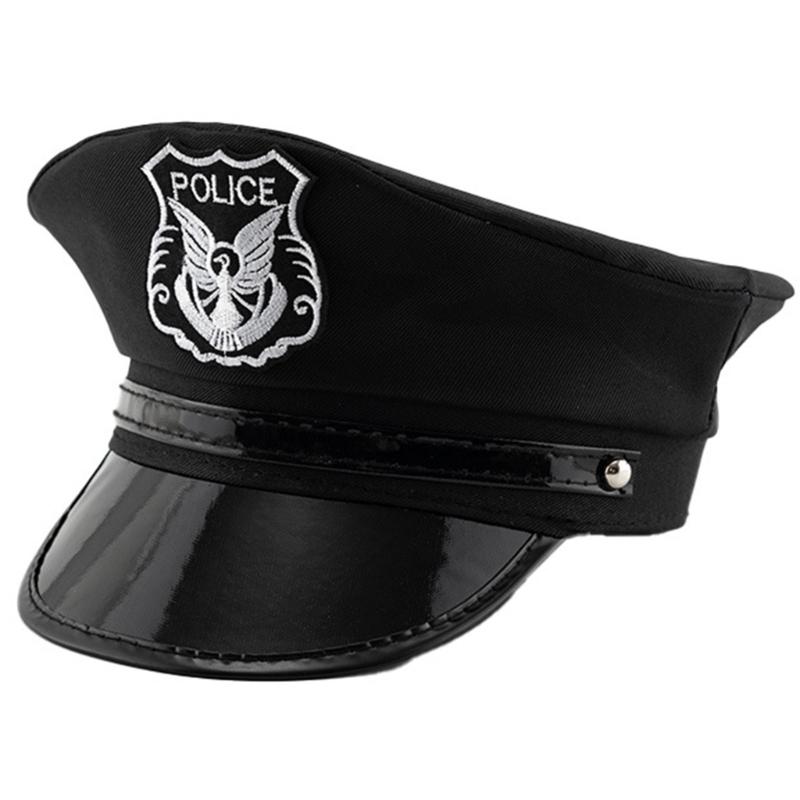 Chapeau de policier adulte avec badges brodés Chapeau militaire Fête d'Halloween Cosplay Chapeau de policier Voyage Prise de photo Chapeau adulte