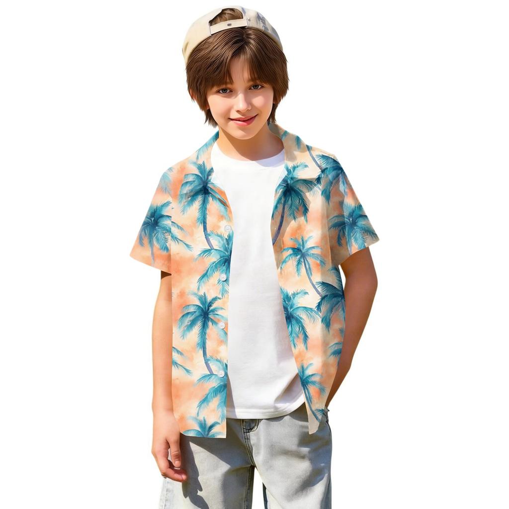 Jungen kurzärmeliges Hawaiihemd, Kinder Sommer Hemd mit Knöpfen
