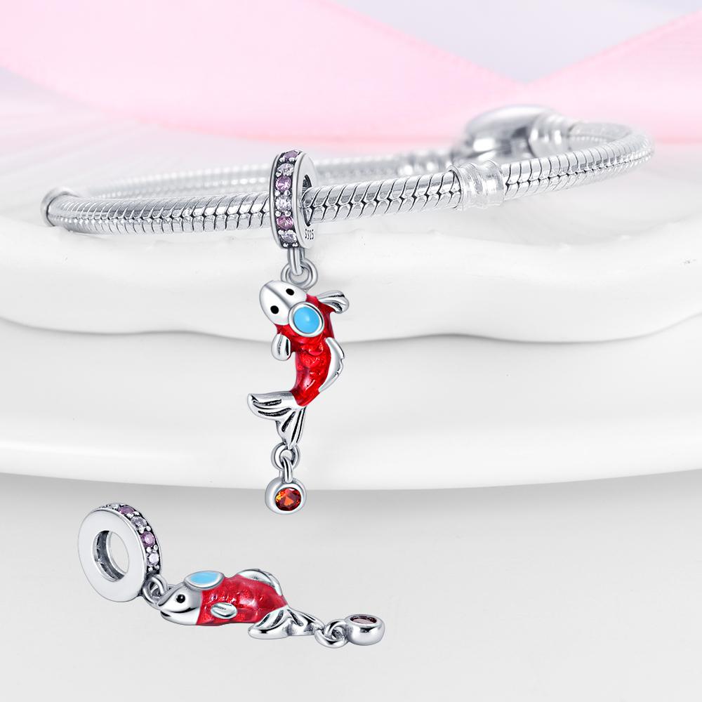 Charms Original Copper Red Carp Pendant Beads Fit Bracelet Diy Fine Gift Women Delicate Jewelry Accessory