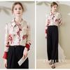 TUHUANG Women's Mulberry Silk Chinese Style Sketch Print Lapel Shirt