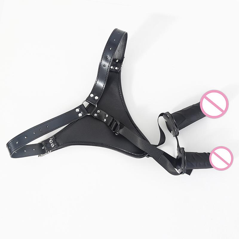 Sexspielzeug für Erwachsene für Frauen Sex Fesselriemen Spiele für Erwachsene Enge Lederhose Mit Zwei Falschen Silikon-Dildos Sm Analplug
