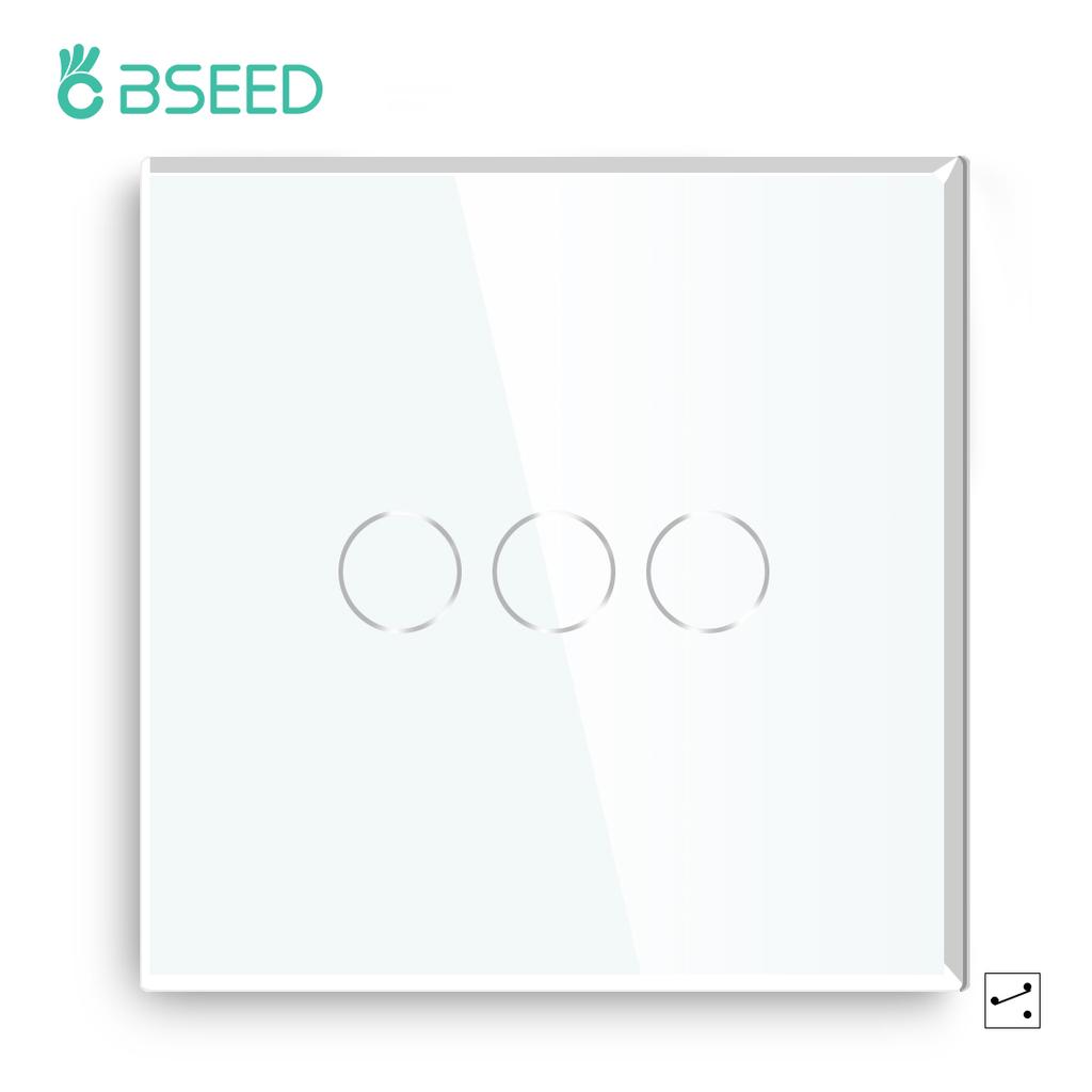 BSEED 1/2/3-fach Touch-Lichtschalter 1/2/3-Wege für Treppenflure plus Steckdose USB-C-Anschlüsse EU-Standard Glaspanel