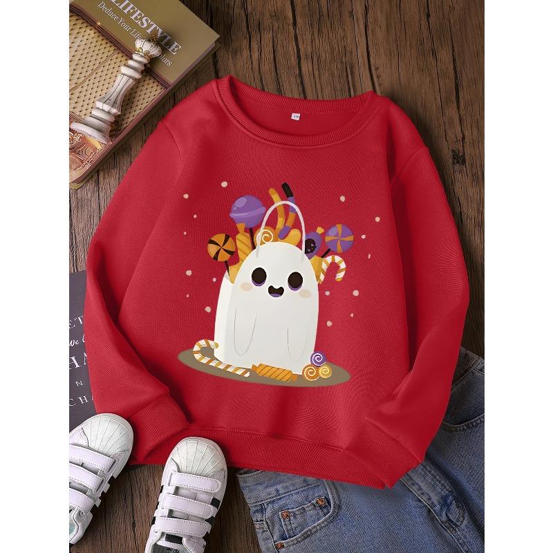 Girls' Fashion Round Neck Sweatshirt, Casual Printed Top