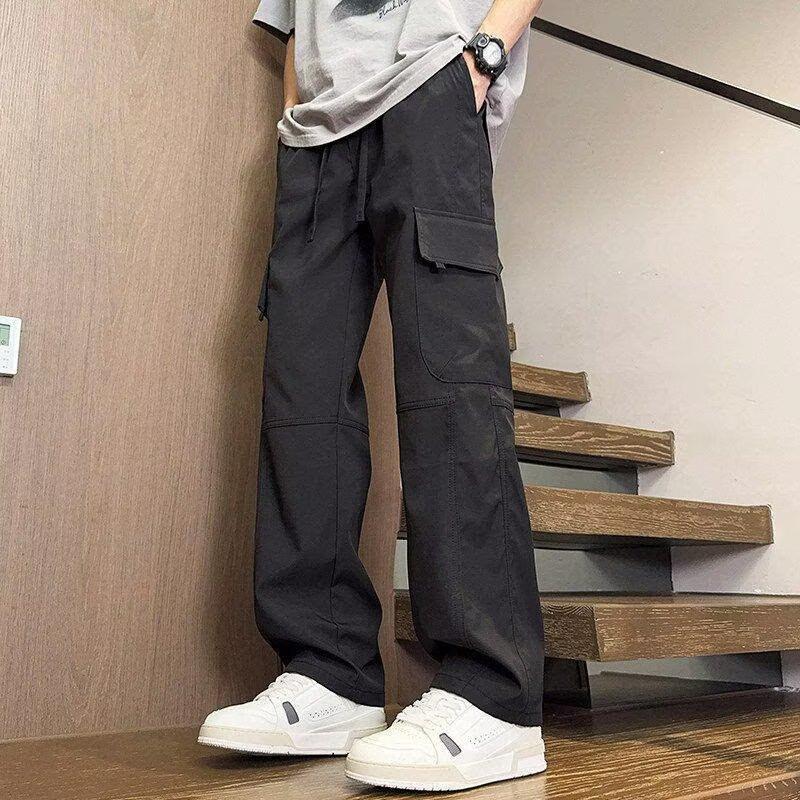 Summer overalls men's new loose straight paratrooper casual pants outdoor charging wear-resistant multi-pocket work pants