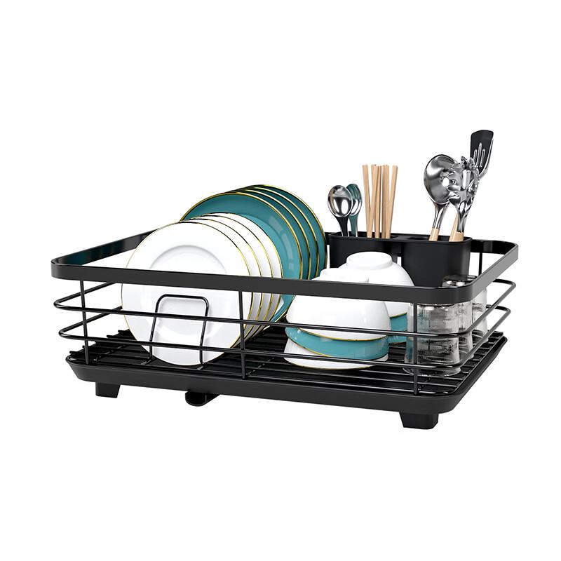 Foldable Single Layer Black Kitchen Dish Drying Rack