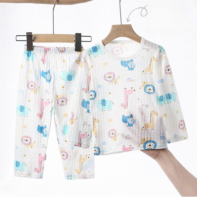 Dziecięcy Zestaw Żakardowy Chłopięcy i Dziewczęcy Letni Cienki Ubrania Domowe Dziecięce Wiosenno-Jesienne Ubrania Klimatyzacyjne Rękaw Siedem ósmych