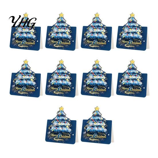 Premium Paper Cards for Christmas Season 10 Pcs 3D Tree Greeting Cards, Holiday Postcards Blank Note Hand Written Blessings Bulk New Year, Winter Xmas