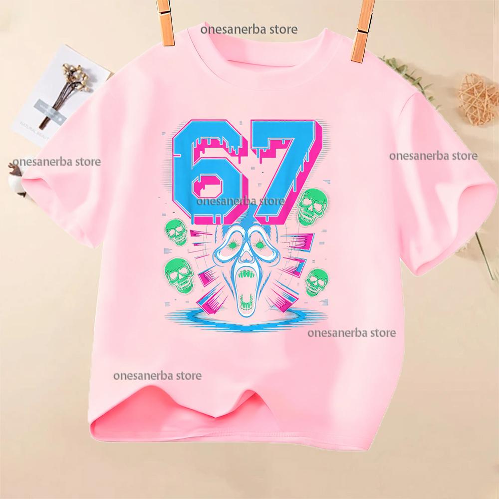 Summer Short Sleeve 67 Six Seven Kid T-Shirt Funny Round Neck Cute Tee Boy Girl Tops Casual Fashion Polyester Children's T-Shirt