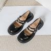 Vår Nya Dam Läderskor Casual Mary Jane Skor Mode Rund Tå Svart Loafers Kittenklackar Stor Storlek 41 -43