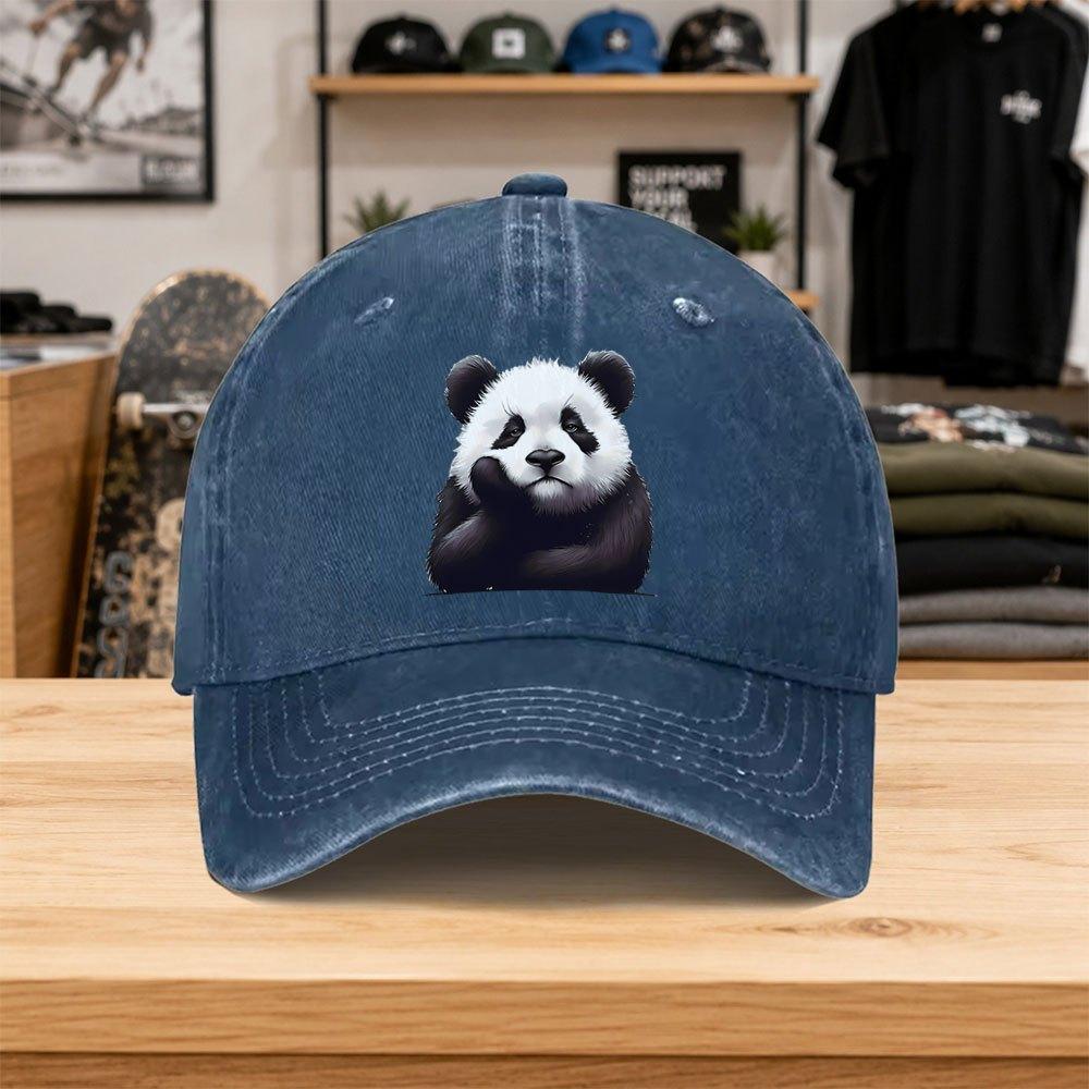 1pc Giant Panda Baseball Cap Suitable For Men Women Lightweight Hook Loop Duckbill Hat With Panda Print Unisex Washed Cap