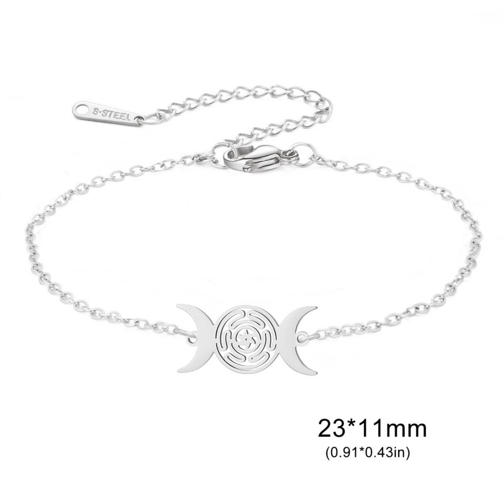 Triple Moon Goddess Bracelet Adjustable Black Rope Wiccan Pagan Jewelry Gift for Women Hecate Wheel