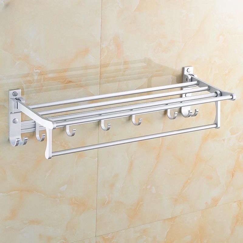 ZNMW No-Drill Foldable Aluminum Bathroom Towel Rack with Shelf