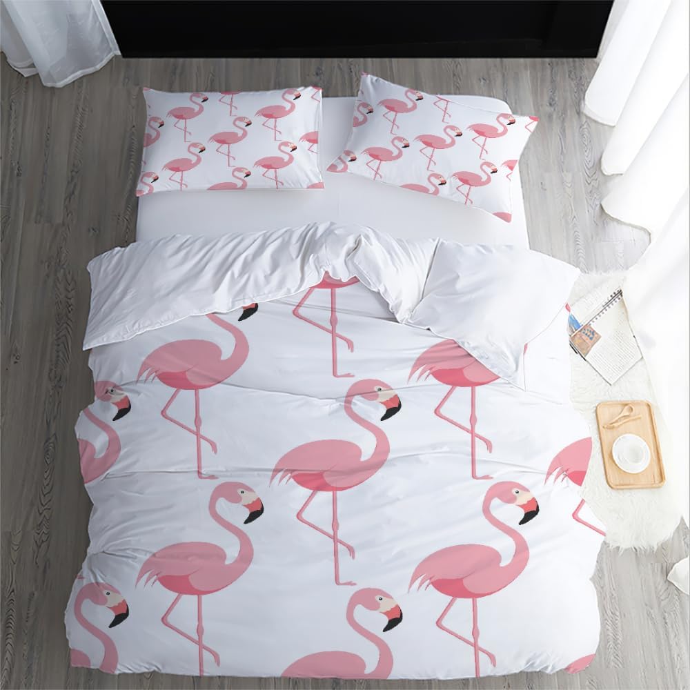 Flamingo Bettwäsche-Set Kinder Einzelbett Bettwäsche-Set mit Kissenbezug 75*50cm für Mädchen, Wendbar Weiche Steppdecke Bettwäsche-Set Für Einzelbett