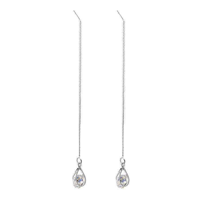 

Women s 925 Silver Fashion Earrings White Round Drops CZ Stone Long Girl Pendant 18K Gold Plated Jewelry Gift