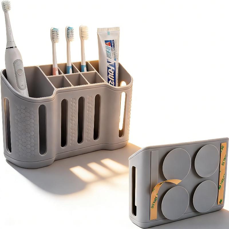 

6Small 2 Large Slots Bathroom Organizer Toothbrush Holder For Electric Toothbrush Shaver Toothpaste Storage Bathroom Accessories серый