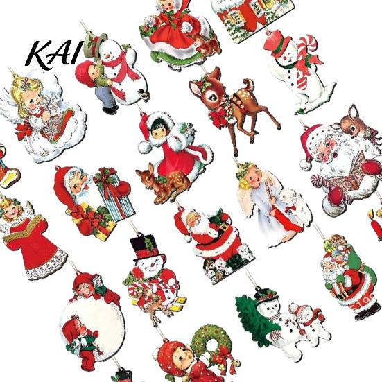 Lightweight Wood Hanging Ornaments Retro Wooden Christmas Ornaments, Xmas Tree Pendants with Rope, Rustic Santa Claus Holiday Party Supplies