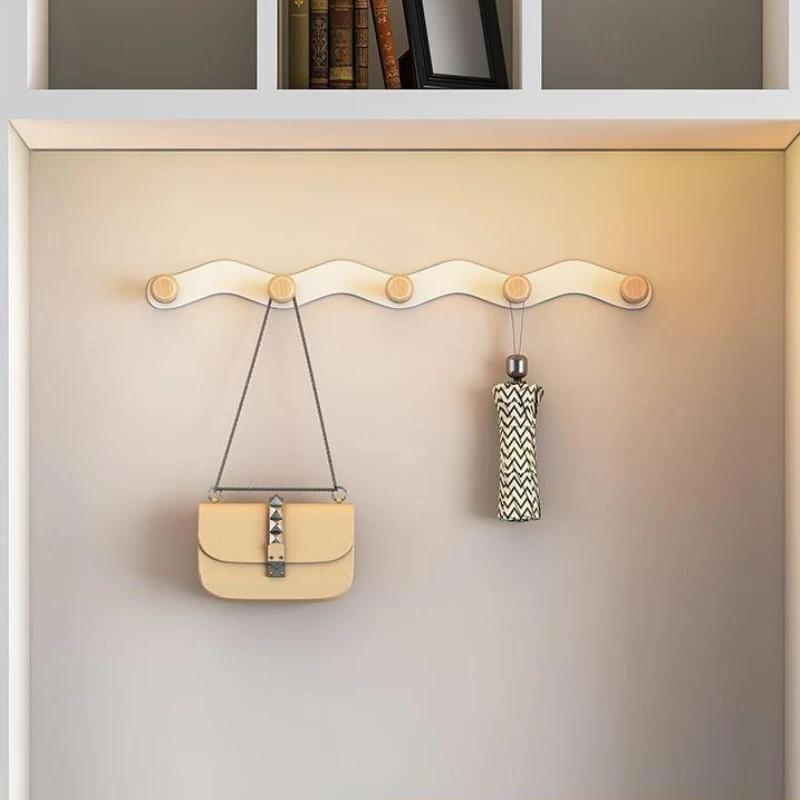 Creative Wave Iron Hook Row Hook Wooden Coat Rack Hooks Punching Towel Hanger Nordic White Wall Hooks For Coats Nordic Wooden