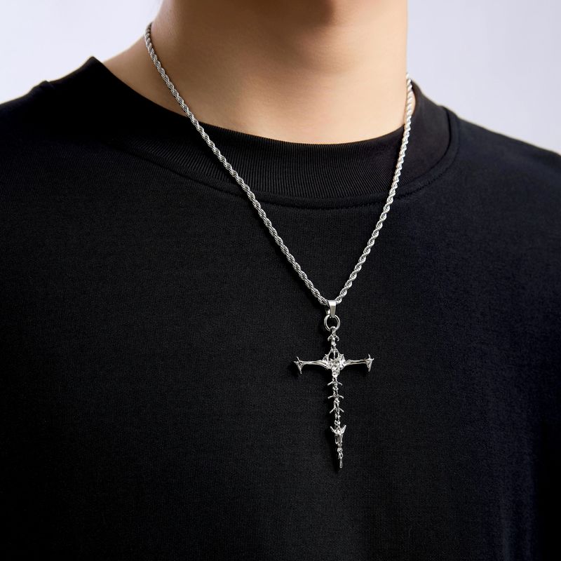 Vintage Ancient Skeleton Cross Ins Retro European and American Rap Hip-hop Men and Women Choker Personality Titanium Steel Chain