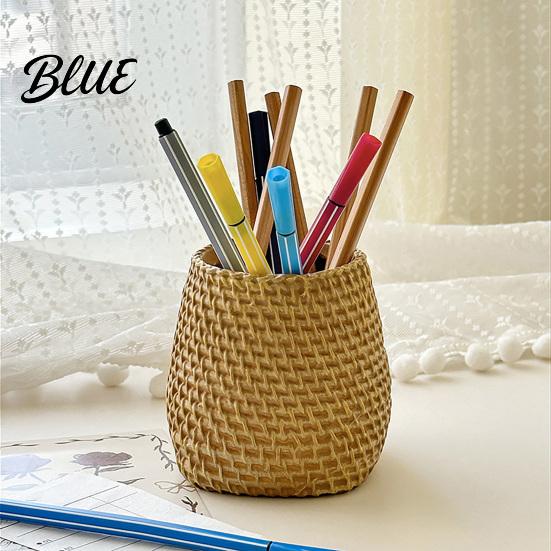 Pencil Organizer Faux Rattan Pen Holder Woven Style Makeup Brush Boho Container