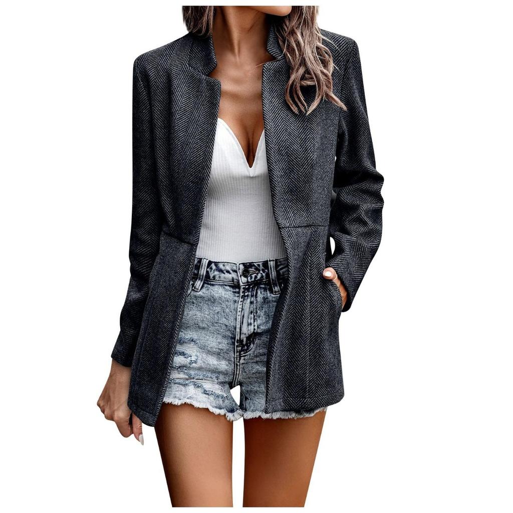 Cappotto tascabile a maniche lunghe slim tinta unita autunno e inverno temperamento da donna