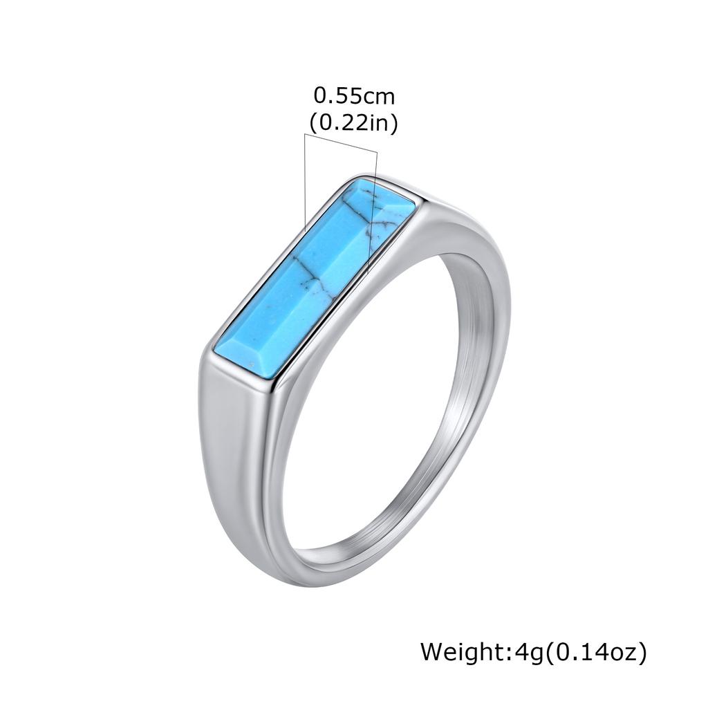 Fashion Natural Stone Signet Ring for Men Women, Gold Plated Stainless Steel Punk Ring, Unisex Finger Jewelry Gift for Him