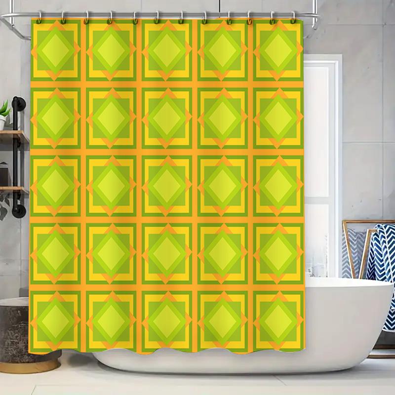 

Green Yellow Geometric Shower Curtain Bathroom Decor Waterproof Fabric 3D Printed Washable Durable Polyester Shower Panels Set F W60H190(CM)-1 Pcs