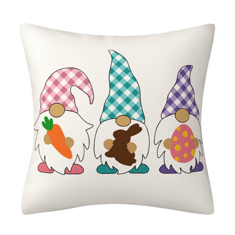 New Cartoon Easter Pillow Case Radish Rabbit Easter Egg Dwarf Plaid Print Home Furnishing