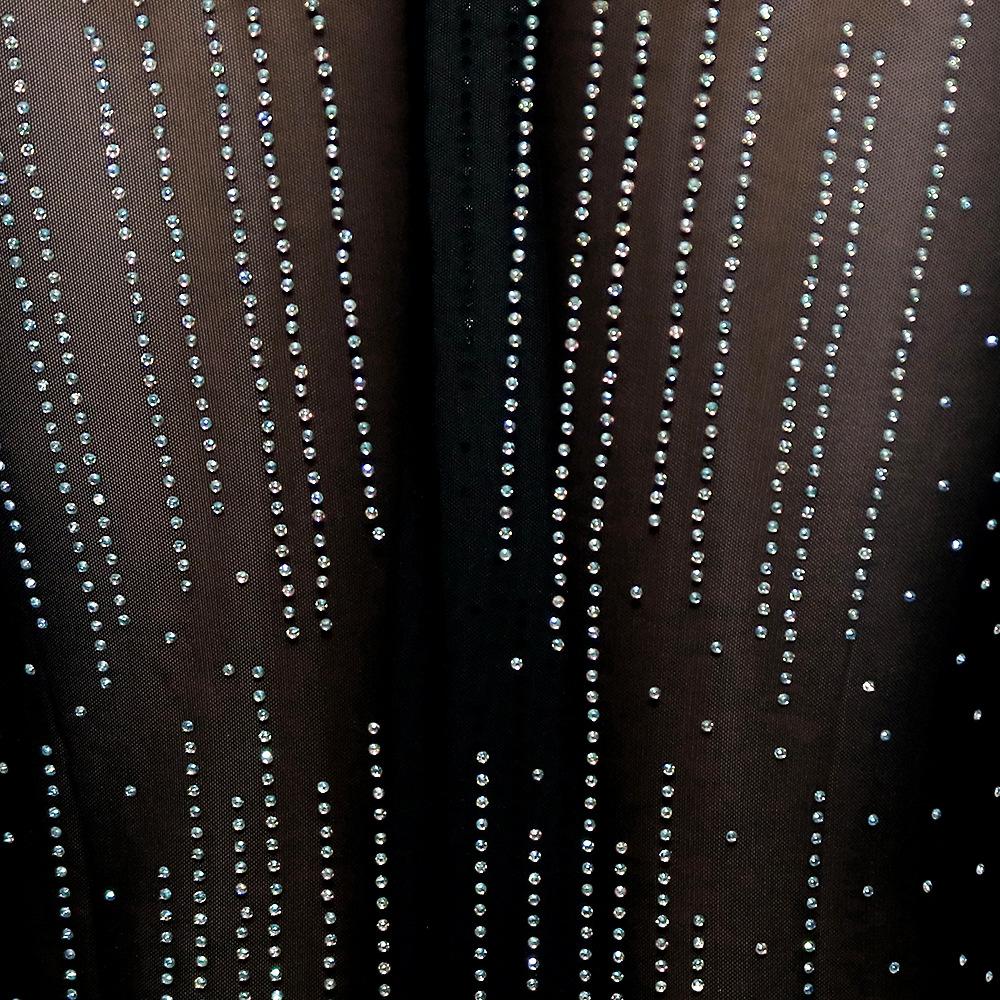 Women Fashion Sets Evening Dress Sexy Clubwear Black Long Sleeve Rhinestone T-Shirt and Skirt 2 Pcs Sets S-2XL