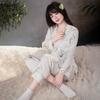 Women's Acetate Pajamas - Spring/Autumn, Ice Silk, Long Sleeve, Plus Size, Printed Cardigan Set, High-End Home Wear