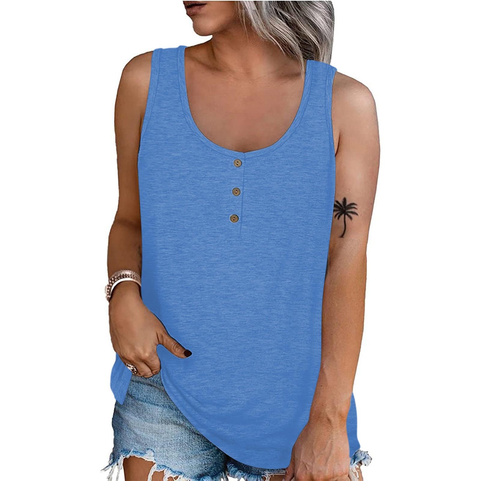 

Women Summer Sleeveless Casual Solid Color O-Neck T-Shirt Tops Blouse M