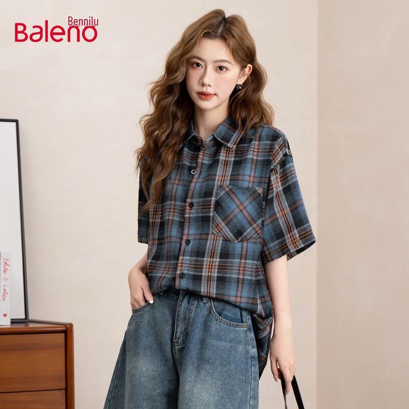 Baleno Women s Plaid Short-Sleeve Loose Shirt 4XL чёрный