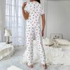 Cherry Print Lace Short Sleeve Pajama Set for Women