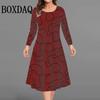 Abstract Painted Line Striped Women's Dresses Autumn Winter Fashioni Long Sleeve Dresses Casual Streetwear Loose Plus Size Dress